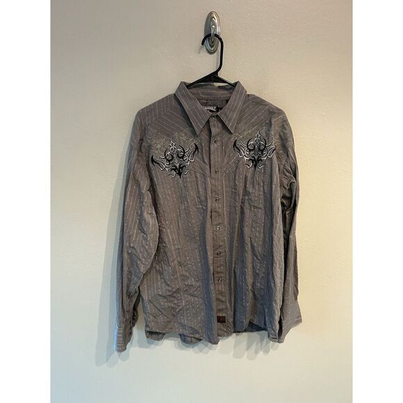 Panhandle Slim Mens XL Embroidered Pearl Snap Long Sleeve Shirt Gray - Picture 1 of 11